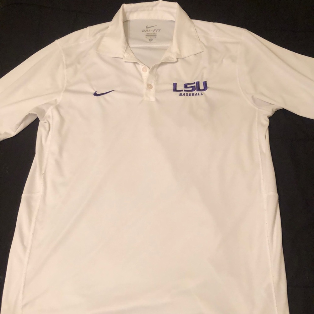 White Nike Dri-Fit LSU Baseball Polo Size Medium